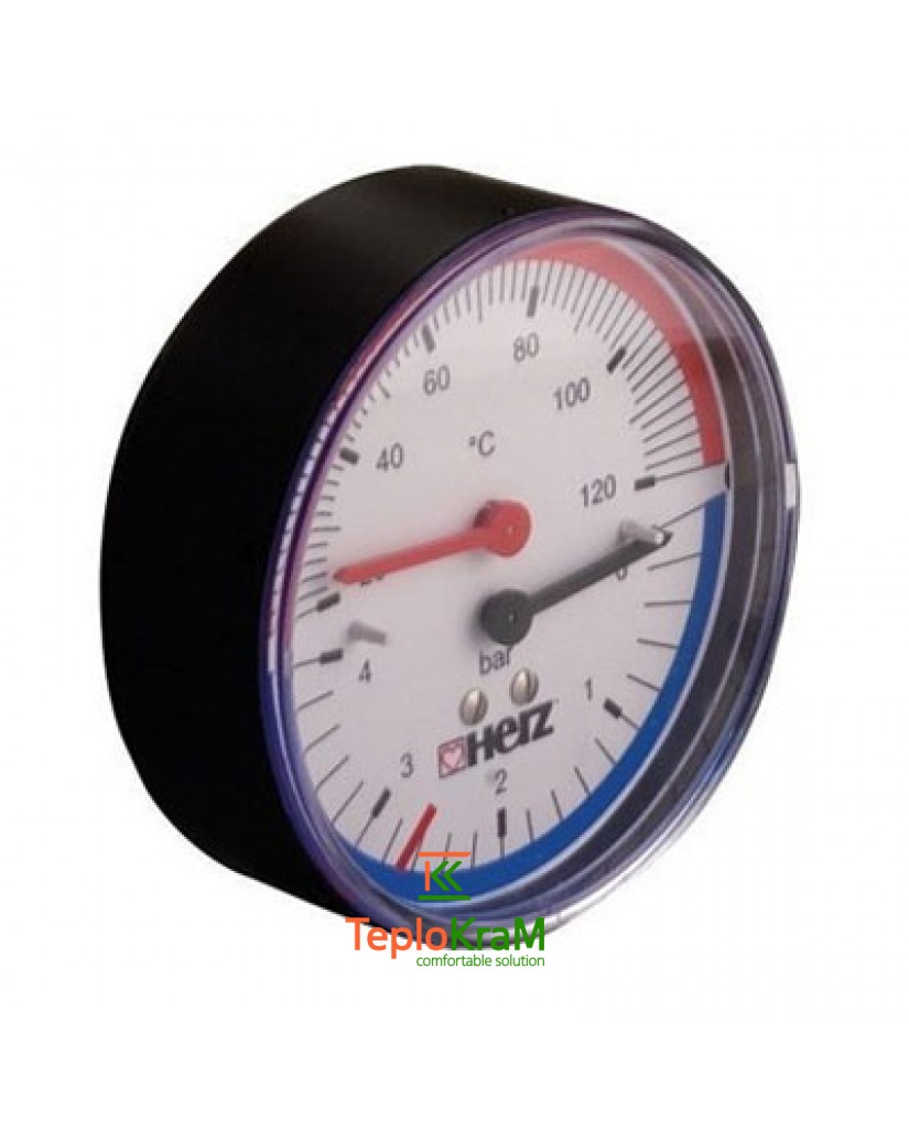Аксиальный термоманометр HERZ 0-120 °C, 0-4 бар