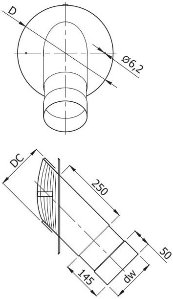 Переход для керамического дымохода 45° Darco Ø 180/180 черная сталь 2 мм