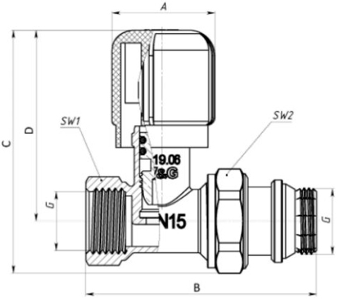 Радиаторный вентиль V & G VALOGIN, 1/2, ручной регулировки, прямой (VG-601101)