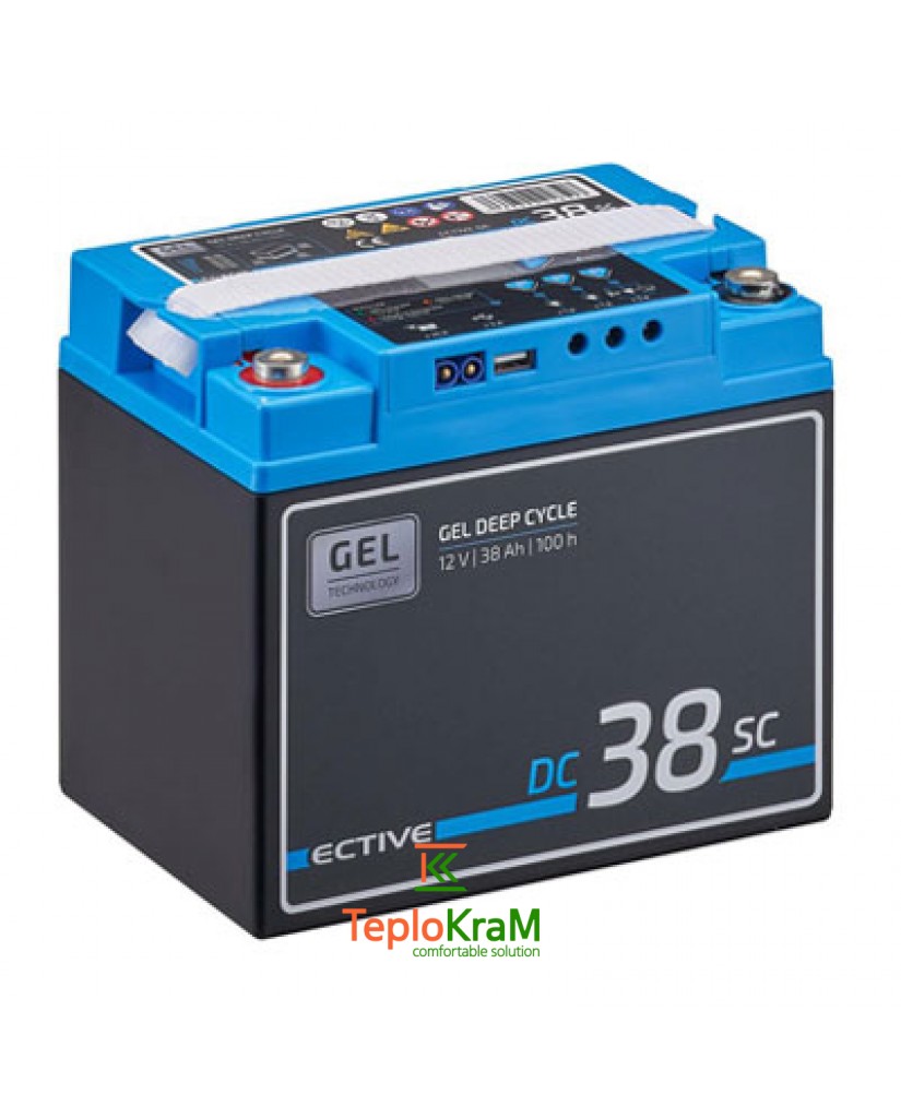 Аккумулятор гелевый ECTIVE DC 38SC GEL 12 В, 38 А/ч с ШИМ-зарядным устройством и ЖК-дисплеем