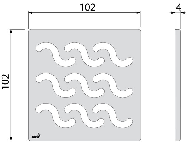 Дизайновая решетка Alcaplast MPV002, 102x102x5 мм, латунь (хром)