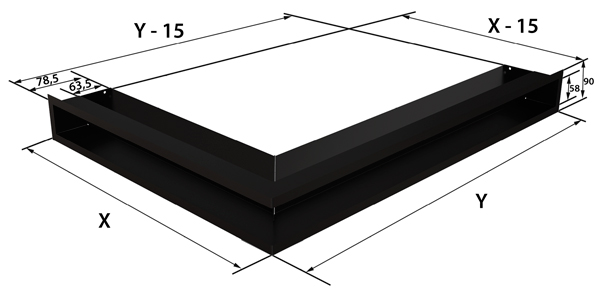 Вентиляционная угловая левосторонняя решетка Kratki LUFT/NL/9/40/45S/C/SF, черная