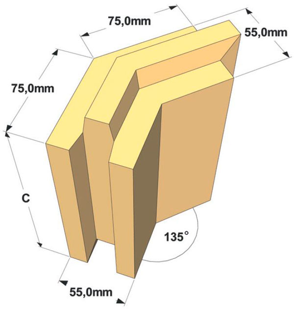Плита шамотная Refractories FT55-150 75x75x150x55 мм, угловая 135 ° (гребень-пасс)