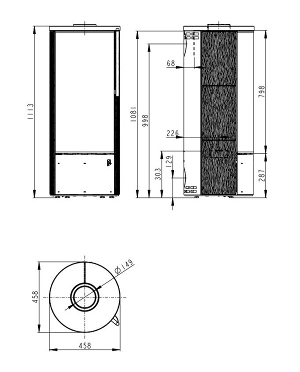 Піч Romotop IRUN 05 (тальной корпус + кераміка зверху та з обох боків), панорамне скло, 4-11 кВт