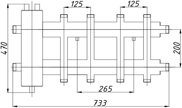 Колектор сталевий з гідрострілкою ГС-26 в кожусі виходи вгору та вниз TermoJet КГС42ВН.125 (200)