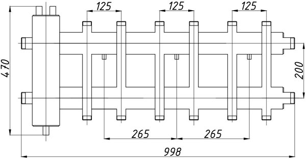 Колектор сталевий з гідрострілкою ГС-26 виходи вгору та вниз TermoJet КГС62ВН.125 (200)