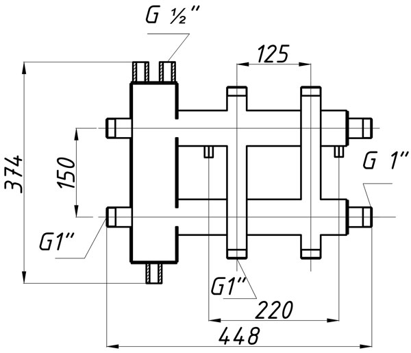 Колектор сталевий з гідрострілкою ГС-25 в кожусі виходи вгору та вниз TermoJet КГС22ВН.125 (150)