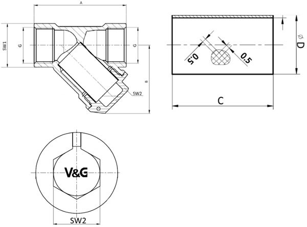 Фильтр грубой очистки V & G VALOGIN, ВхВ 1 1/2 (VG-301105)