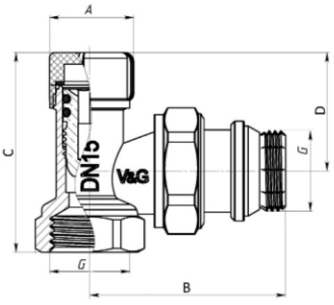 Радіаторний вентиль V&G VALOGIN, 1/2, налаштувальний, кутовий (VG-602201)