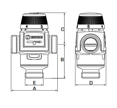 Термостатичний клапан ESBE VTA372, 30-70 °C, зовнішня різьба G 1', для теплої підлоги